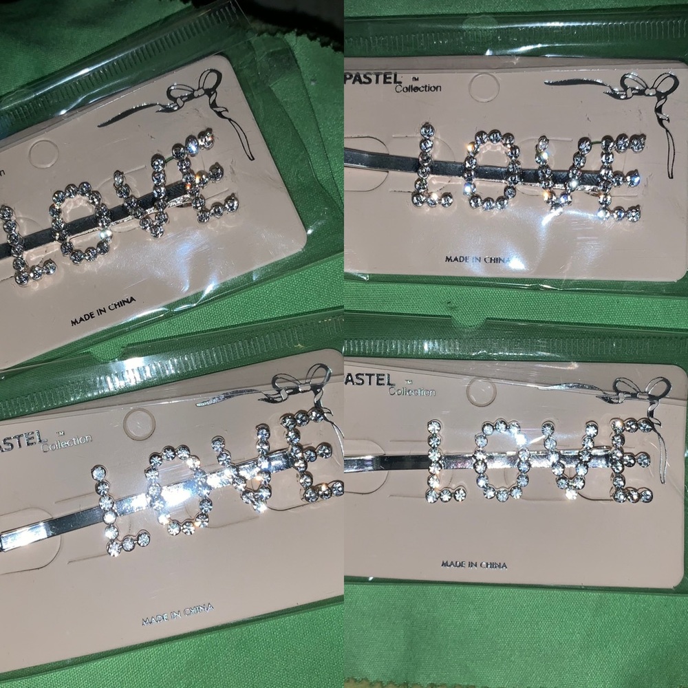 Two sets of rhinestone LOVE BobbyPins